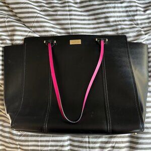 New Kate Spade Arbour Hill "Annelle" Leather Hot Pink and Black Tote Bag